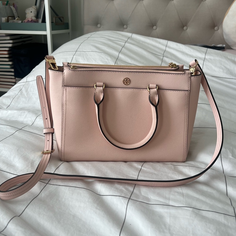 TORY ROBINSON SMALL DOUBLE ZIP TOTE BLUSH PINK